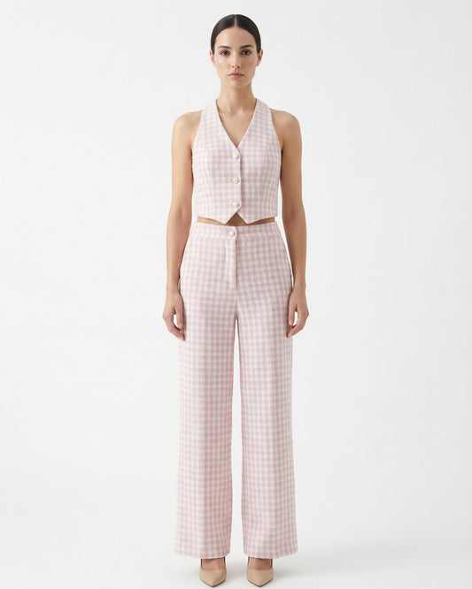 Tailored Waist Wool Blend Coat Two-Piece Set – Pink