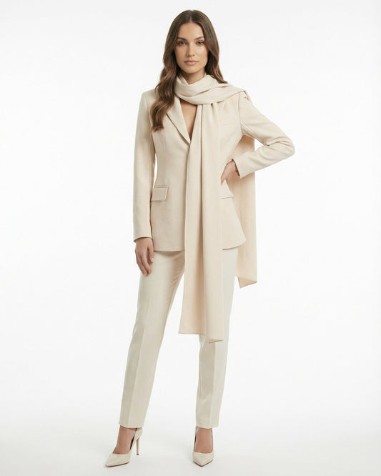 Cut-Out Tailored Blazer with Built-In Scarf Detail