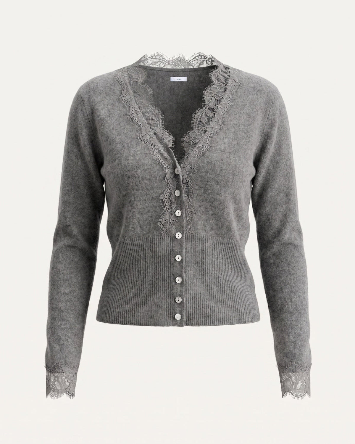 Pure Cashmere Cardigan with Lace Neckline and Cuffs – view 5