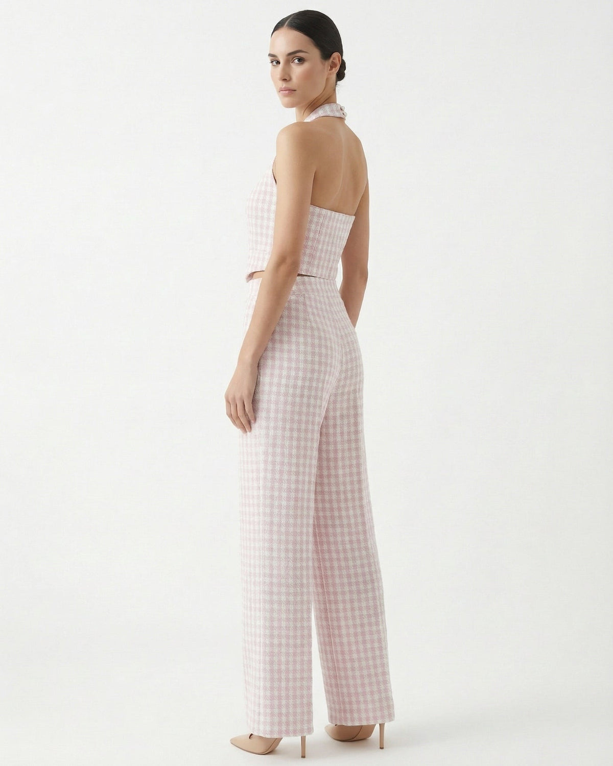 Tailored Waist Wool Blend Coat Two-Piece Set – Pink