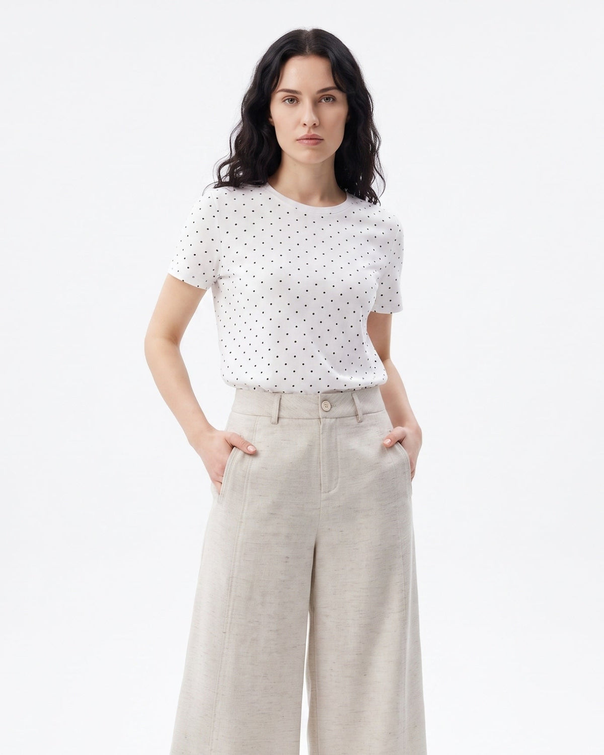 Rinna High Rise Pleated Linen Trousers with Tapered Leg