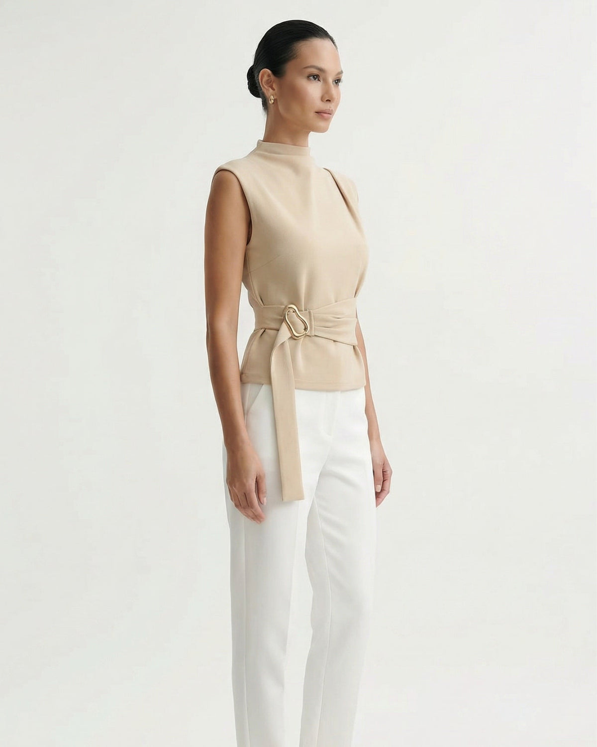 Relaxed Short Sleeve Silky Polyamide T-Shirt – Off White – view 4