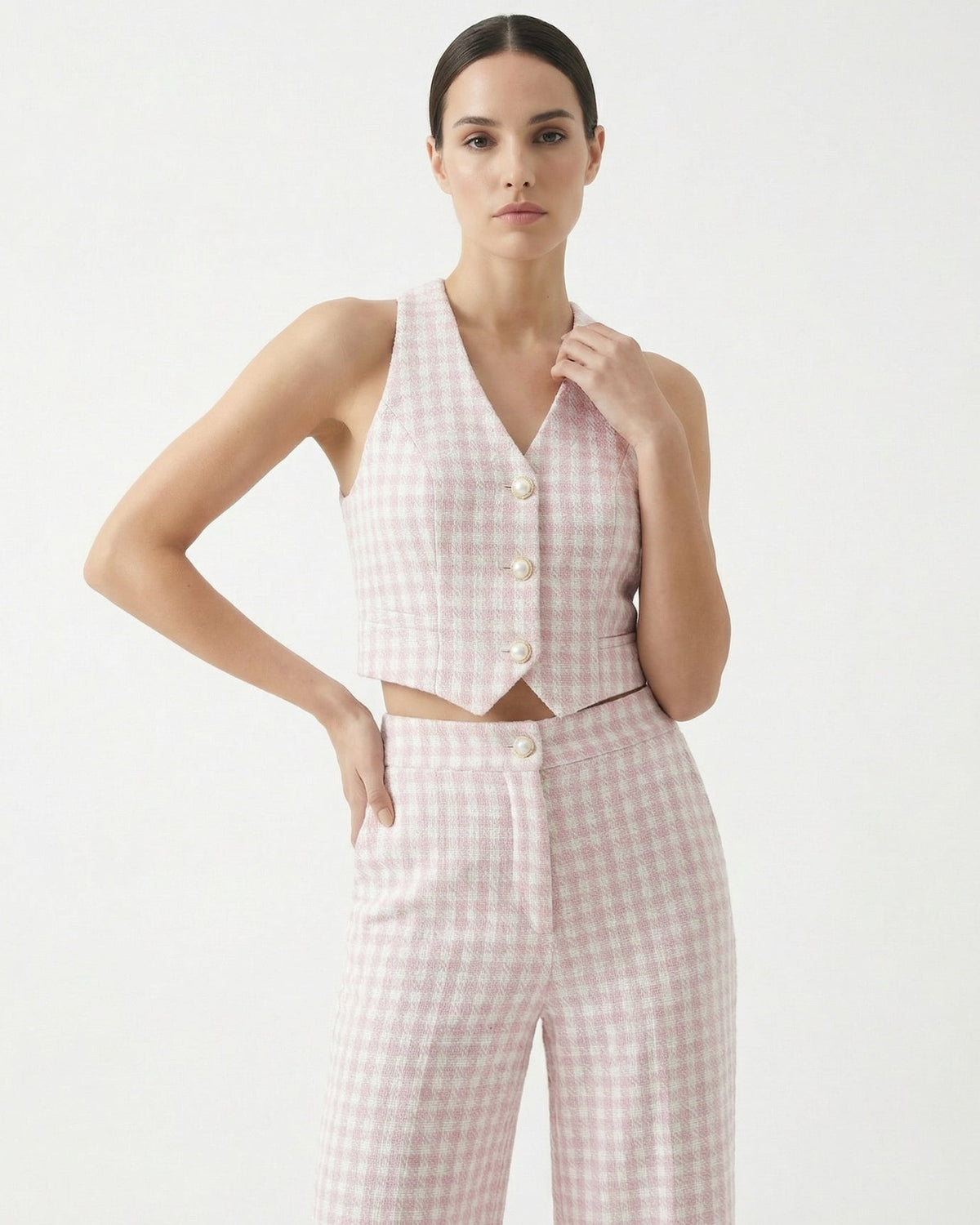 Tailored Waist Wool Blend Coat Two-Piece Set – Pink