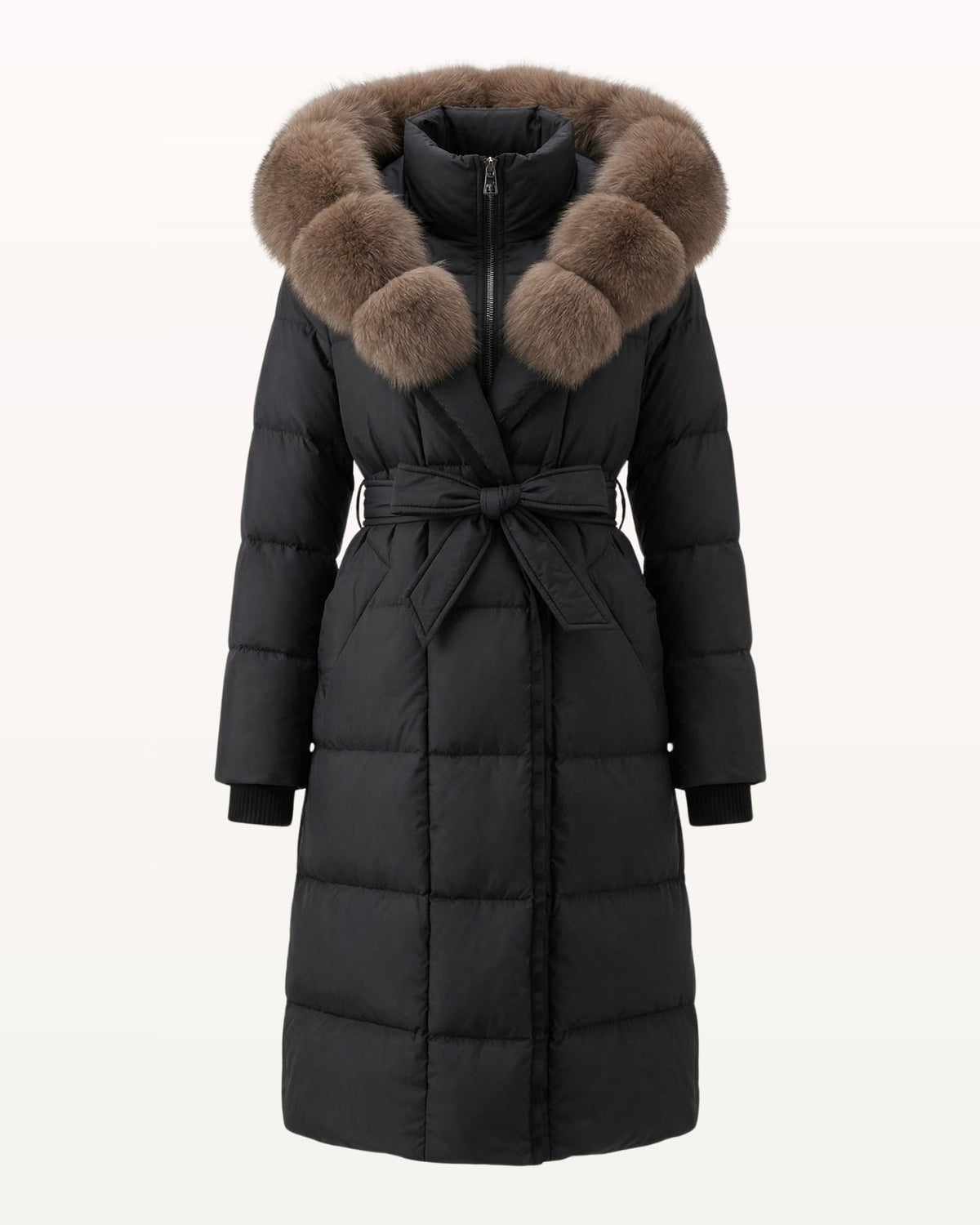 Kira Down Coat with Removable Collar – Black Taupe – view 1