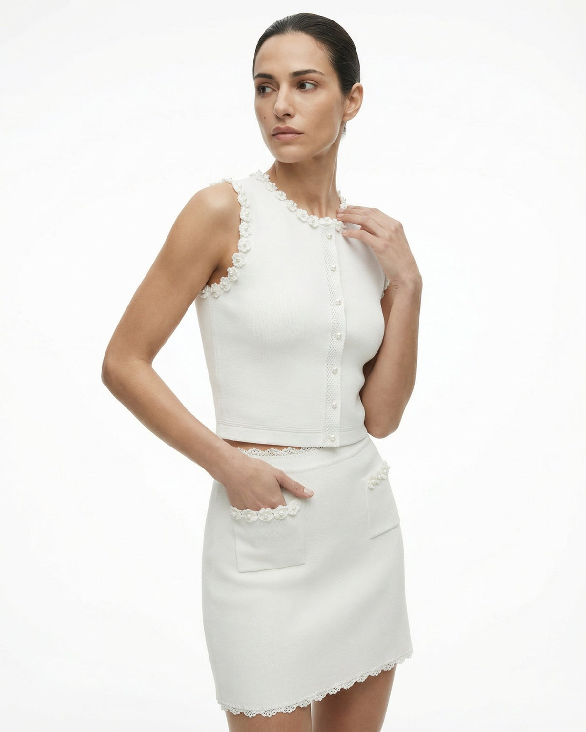 Divina Fitted Viscose Knit Shirt and Skirt Two-Piece Set – view 6