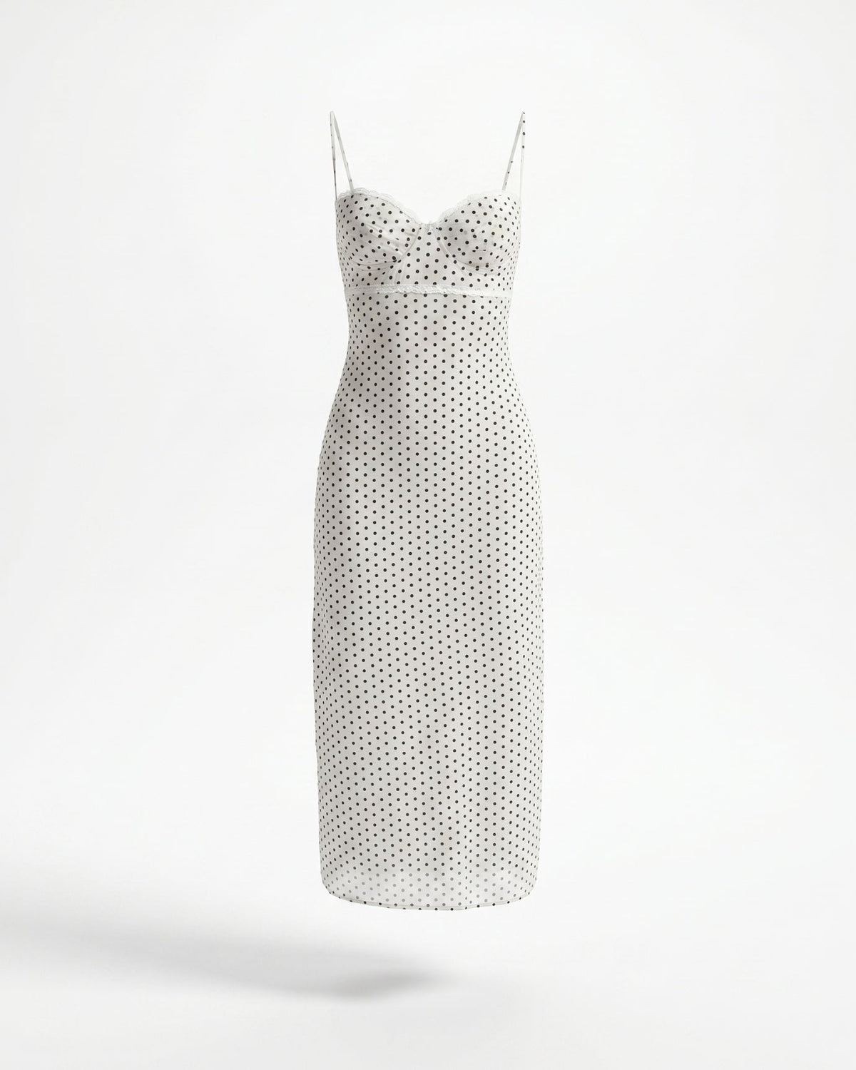 Polka Dot Lightweight Chiffon Relaxed Midi Dress – White – view 1