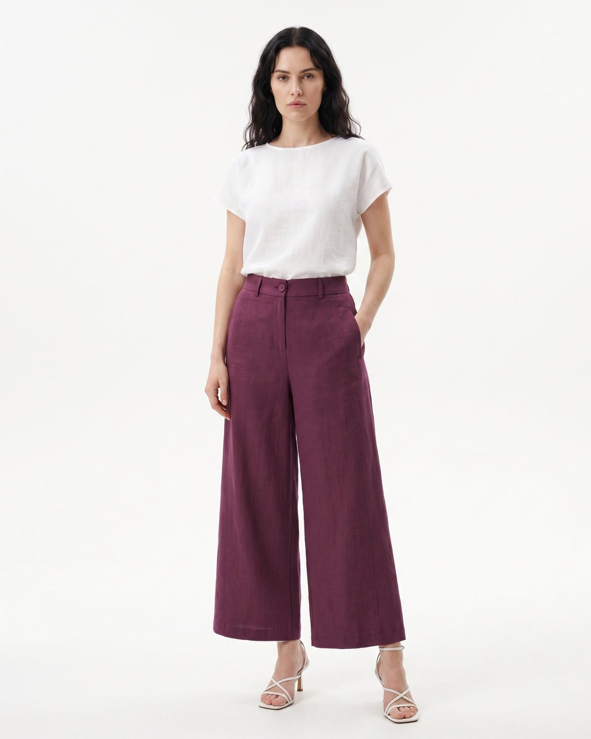 Rinna High Rise Pleated Linen Trousers with Tapered Leg – view 8