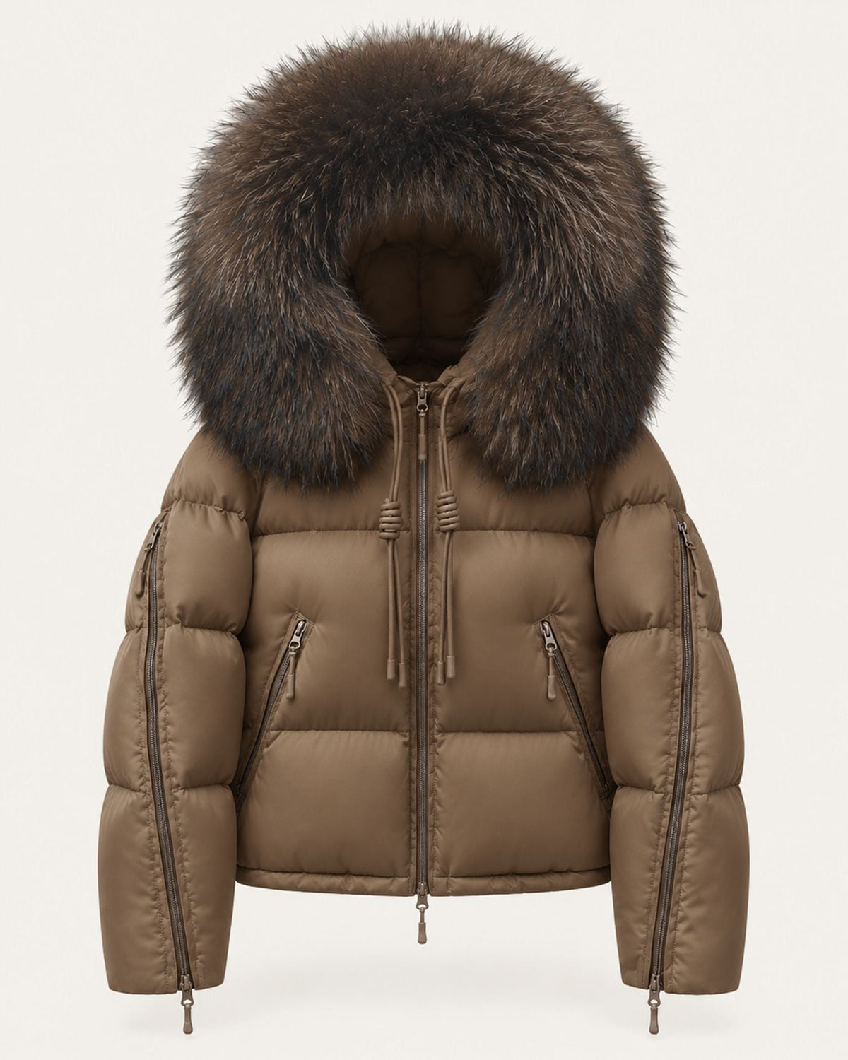 Hooded Duck Down Puffer Coat – Caramel – view 1
