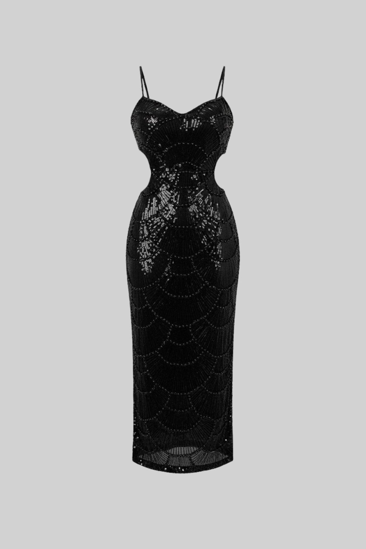 Sequin Sweetheart Midi Dress with Side Cut-Outs – Black – view 2