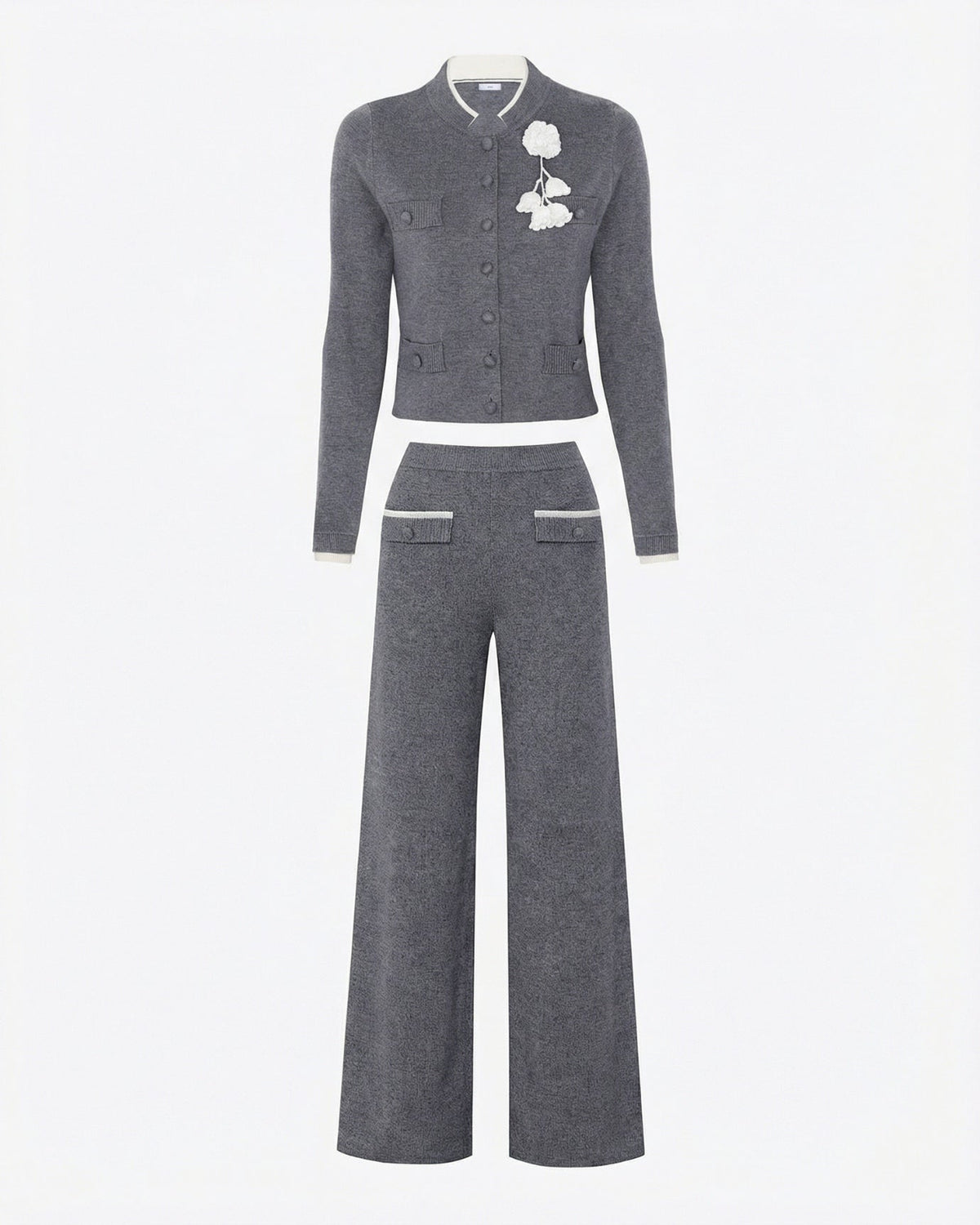 Rose Midweight Knit Jacket and Trousers Co-ord Set – Gray – view 1