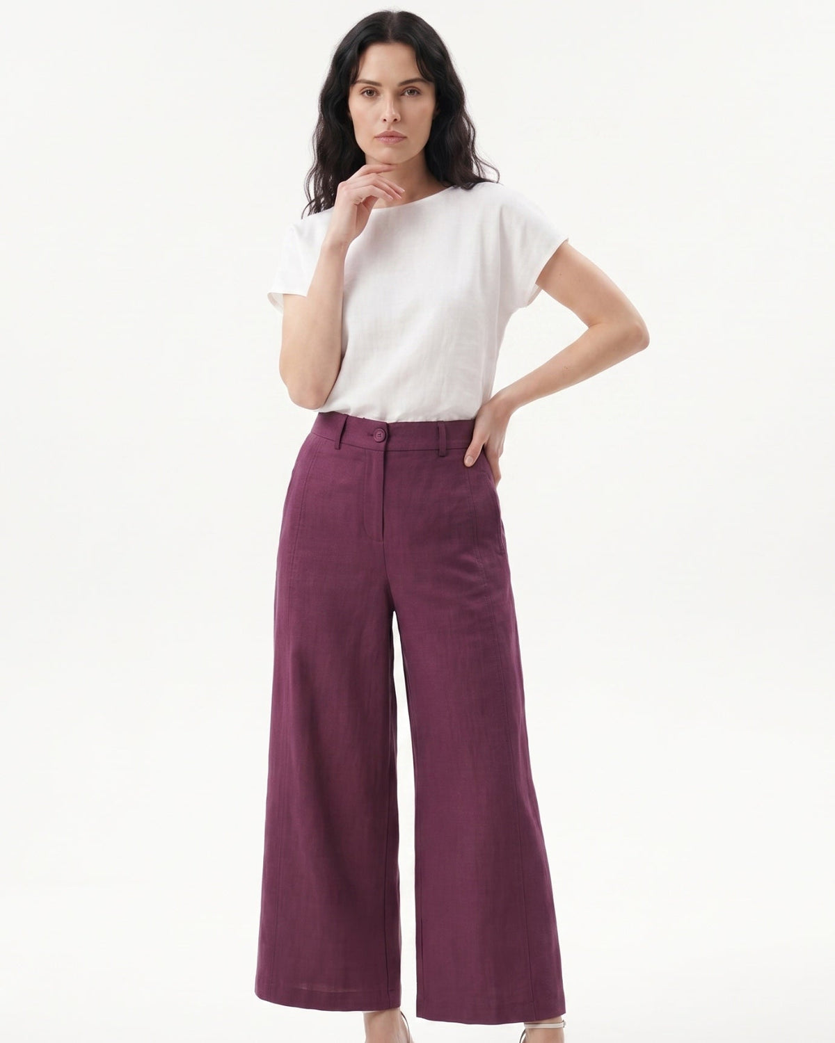 Rinna High Rise Pleated Linen Trousers with Tapered Leg – view 9
