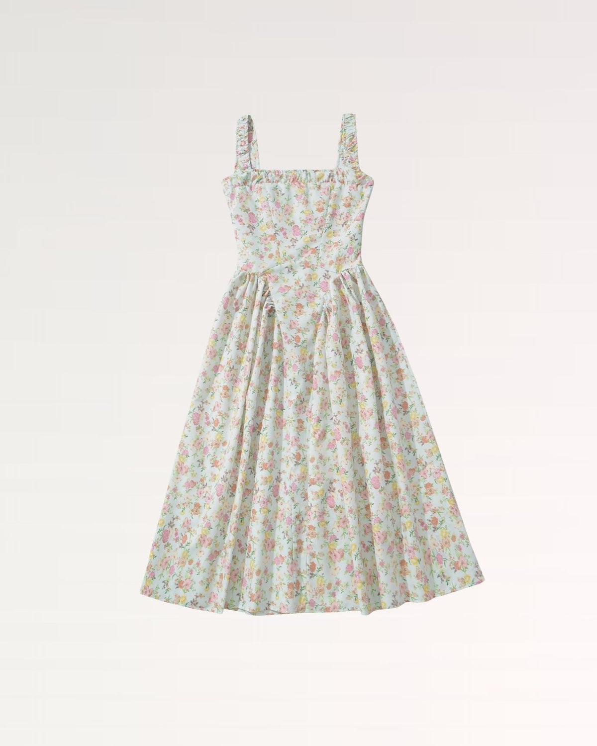 Square Neck Puff Sleeve Midi Dress with Alpine Floral Print