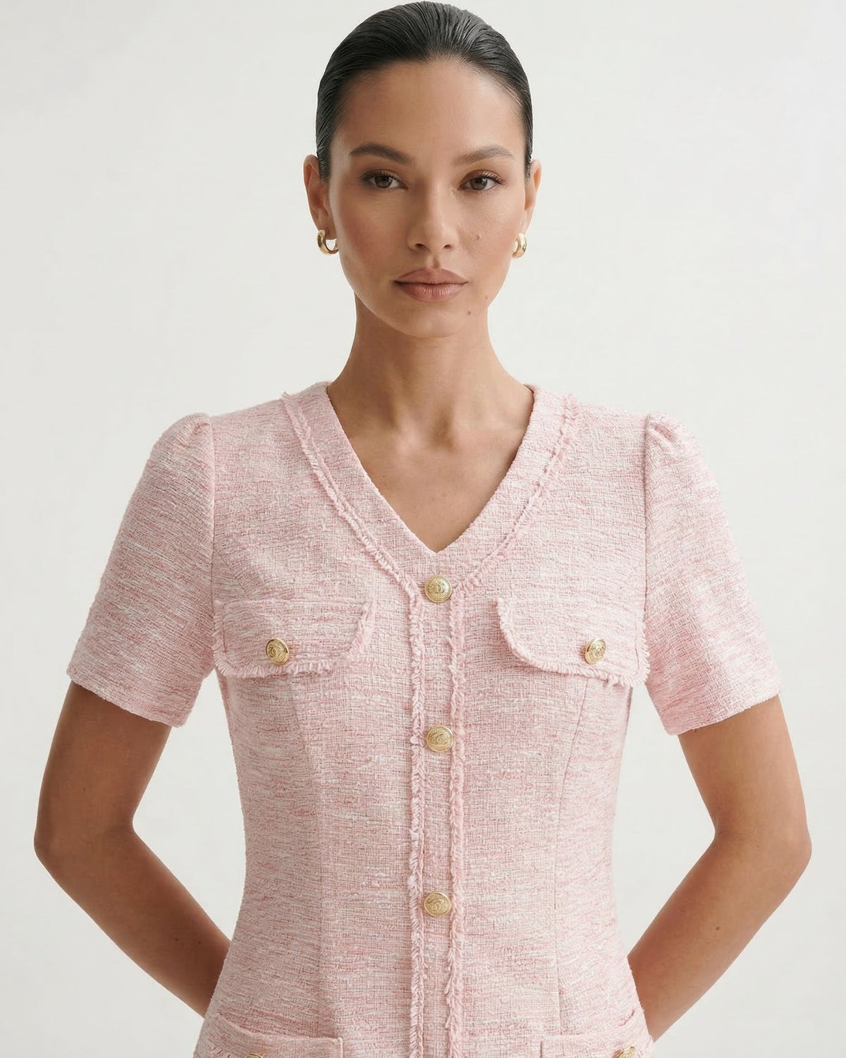 Kara Short Sleeve Tailored Polyamide Dress – Pink – view 3