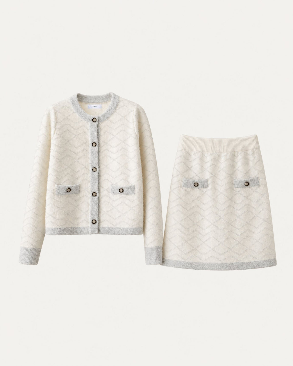 Diana Tweed-Style Colour Block Knit Skirt Set – Apricot – Apricot Set – view 1