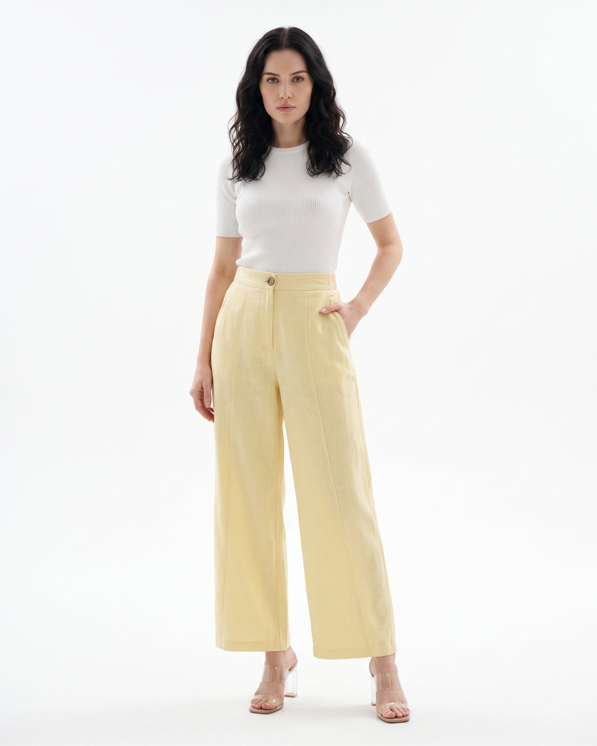 Lauren High Waisted Wide Leg Linen Blend Trousers