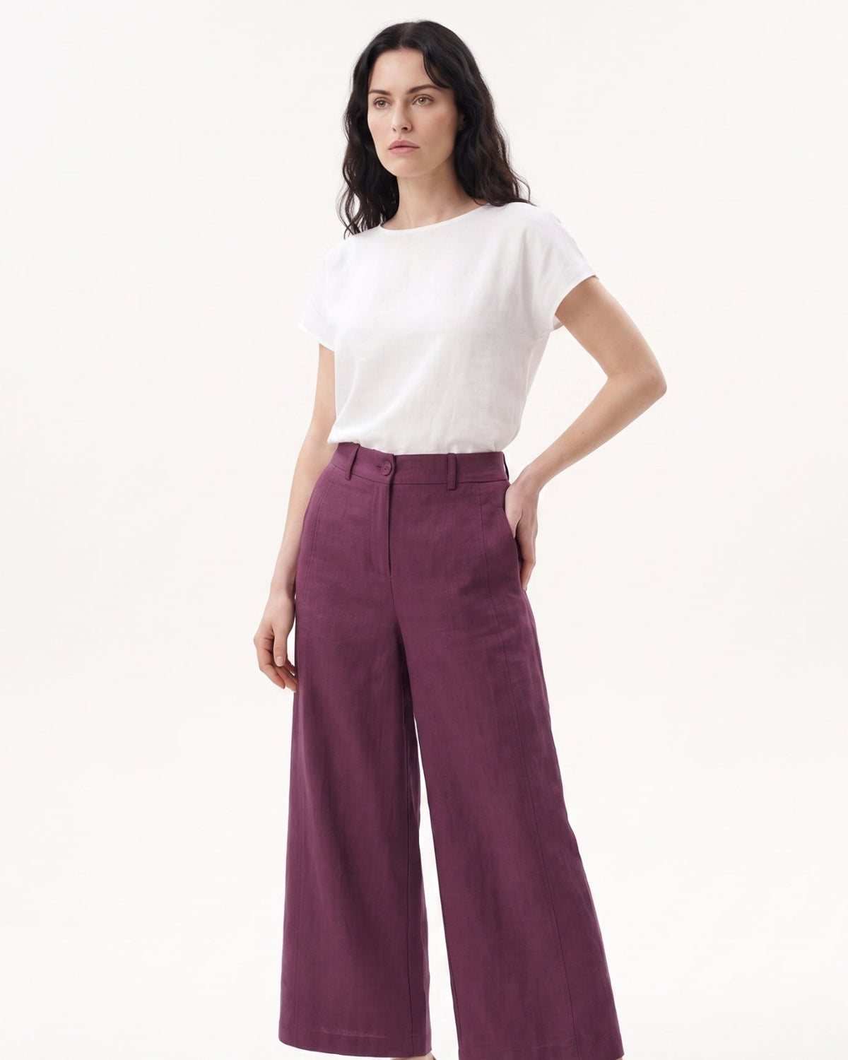 Rinna High Rise Pleated Linen Trousers with Tapered Leg – view 10