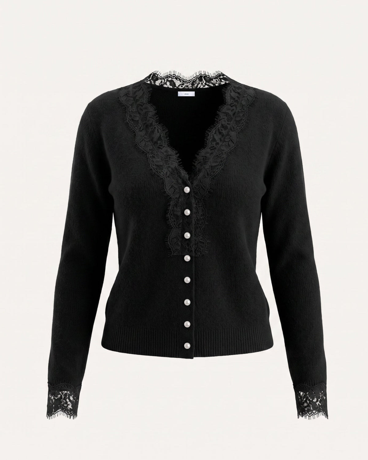 Pure Cashmere Cardigan with Lace Neckline and Cuffs – view 9