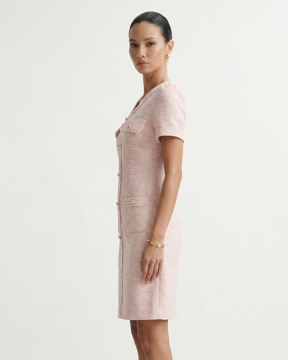 Kara Short Sleeve Tailored Polyamide Dress – Pink