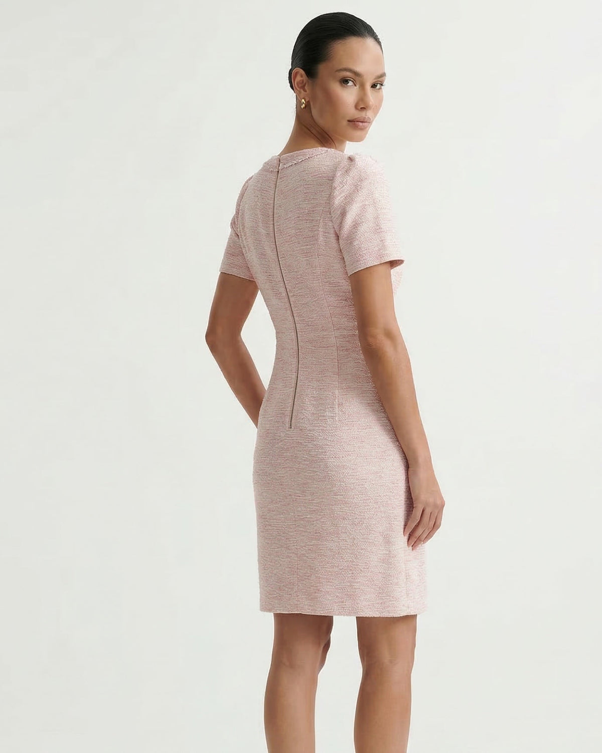 Kara Short Sleeve Tailored Polyamide Dress – Pink – view 5