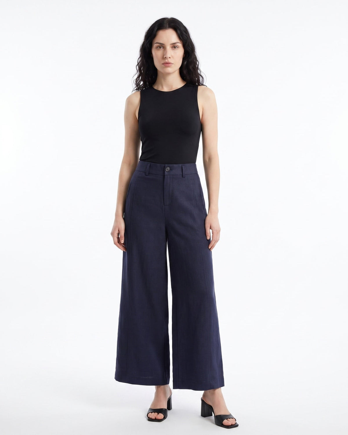 Rinna High Rise Pleated Linen Trousers with Tapered Leg – view 11