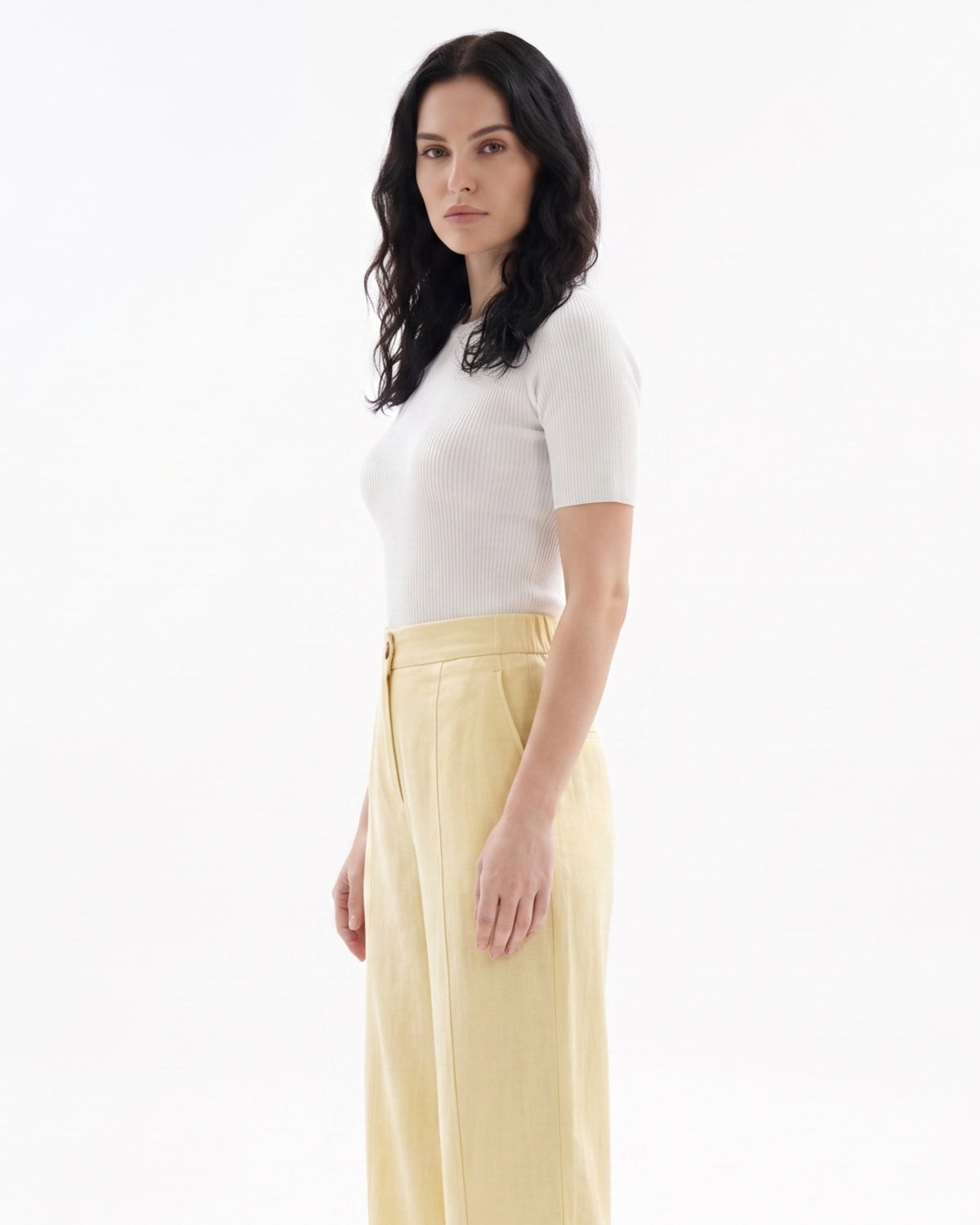 Lauren High Waisted Wide Leg Linen Blend Trousers