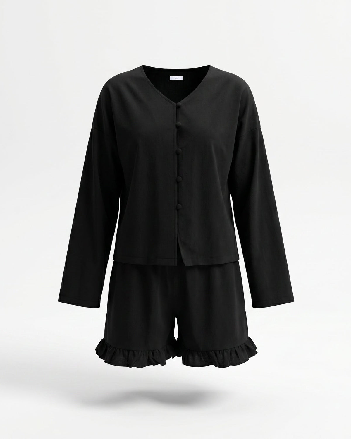 Relaxed Cotton Shirt and High Waisted Shorts Two-Piece Set – Black – view 1