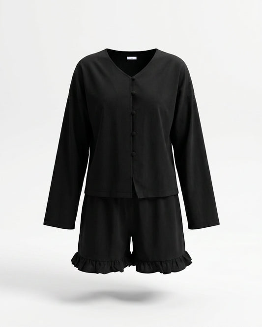 Relaxed Cotton Shirt and High Waisted Shorts Two-Piece Set