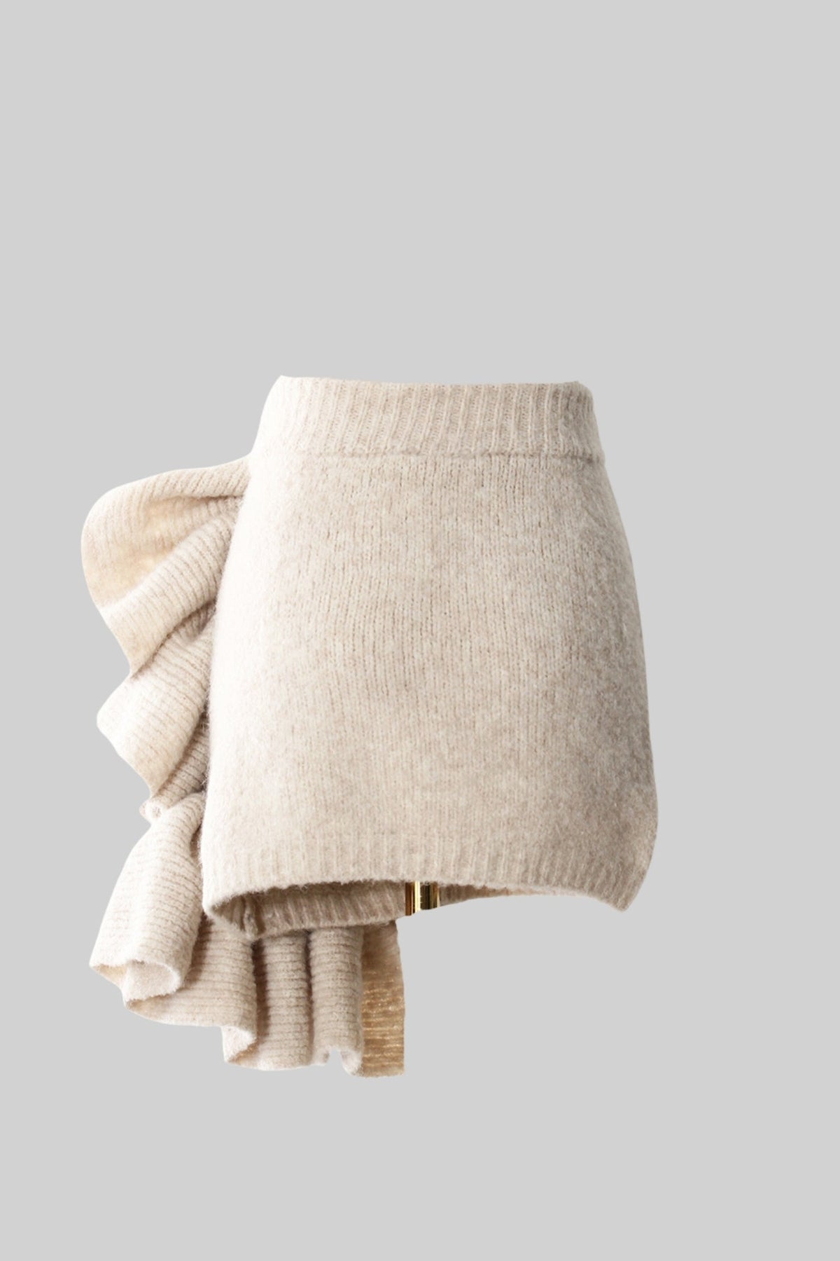 Wool and Cashmere Three-Piece Knit Set with Sculptural Ruffles – Beige – view 9