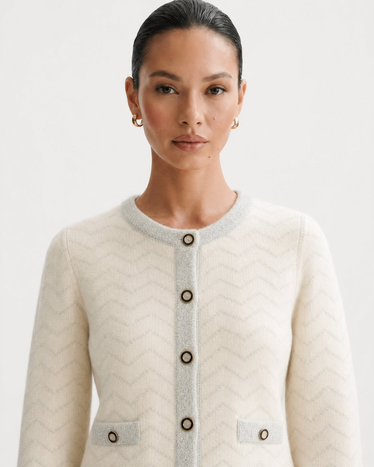 Diana Tweed-Style Colour Block Knit Skirt Set – Apricot – view 5