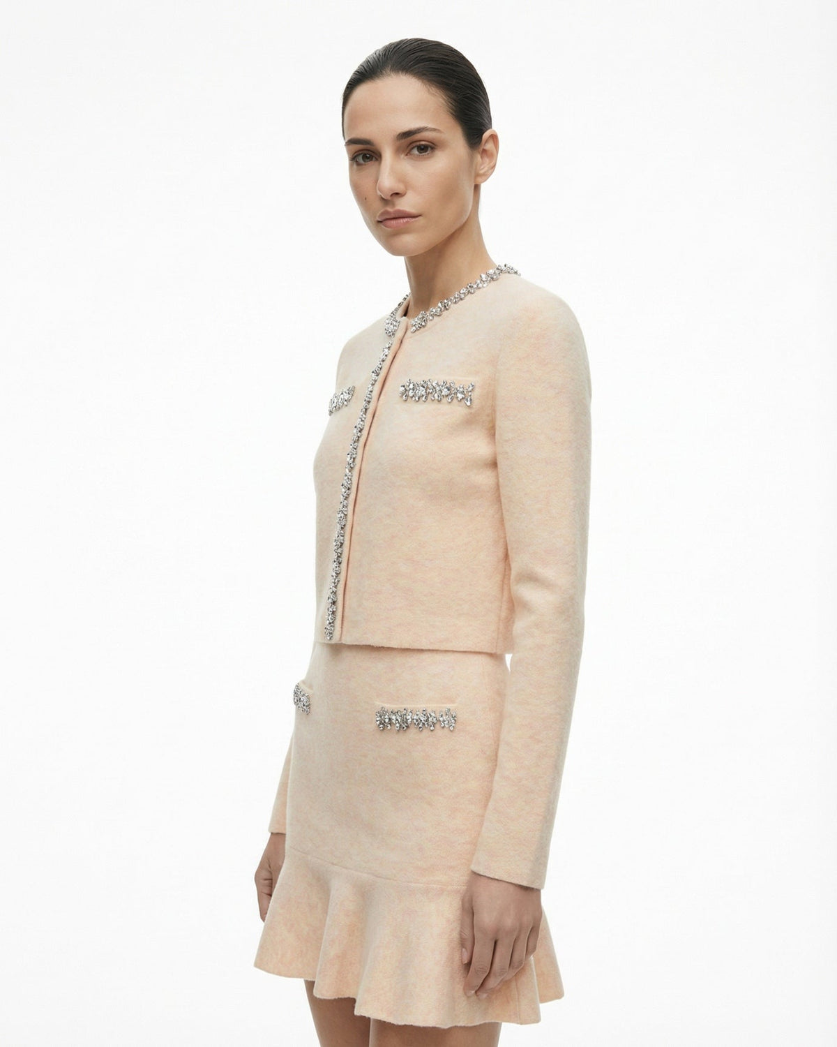 Pure Cashmere Knitted Cardigan and Skirt Two-Piece Set
