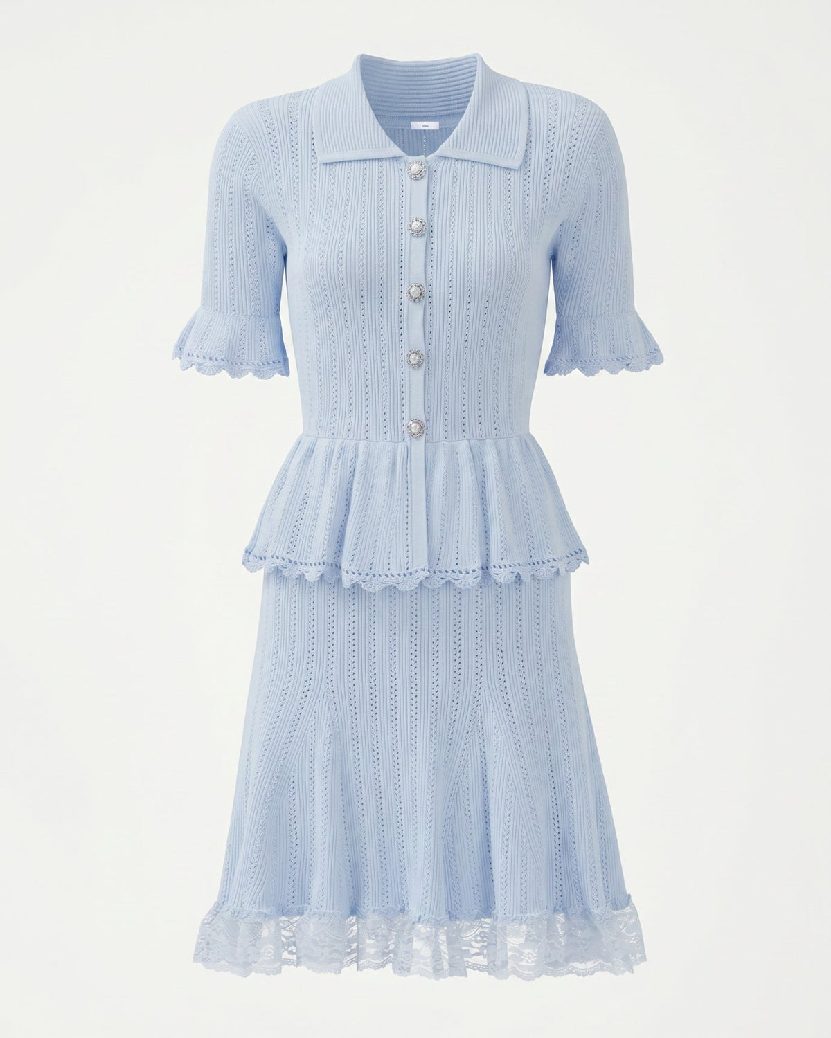 Dina Short Sleeve Stretch Knit Dress with Lace Detailing – view 7