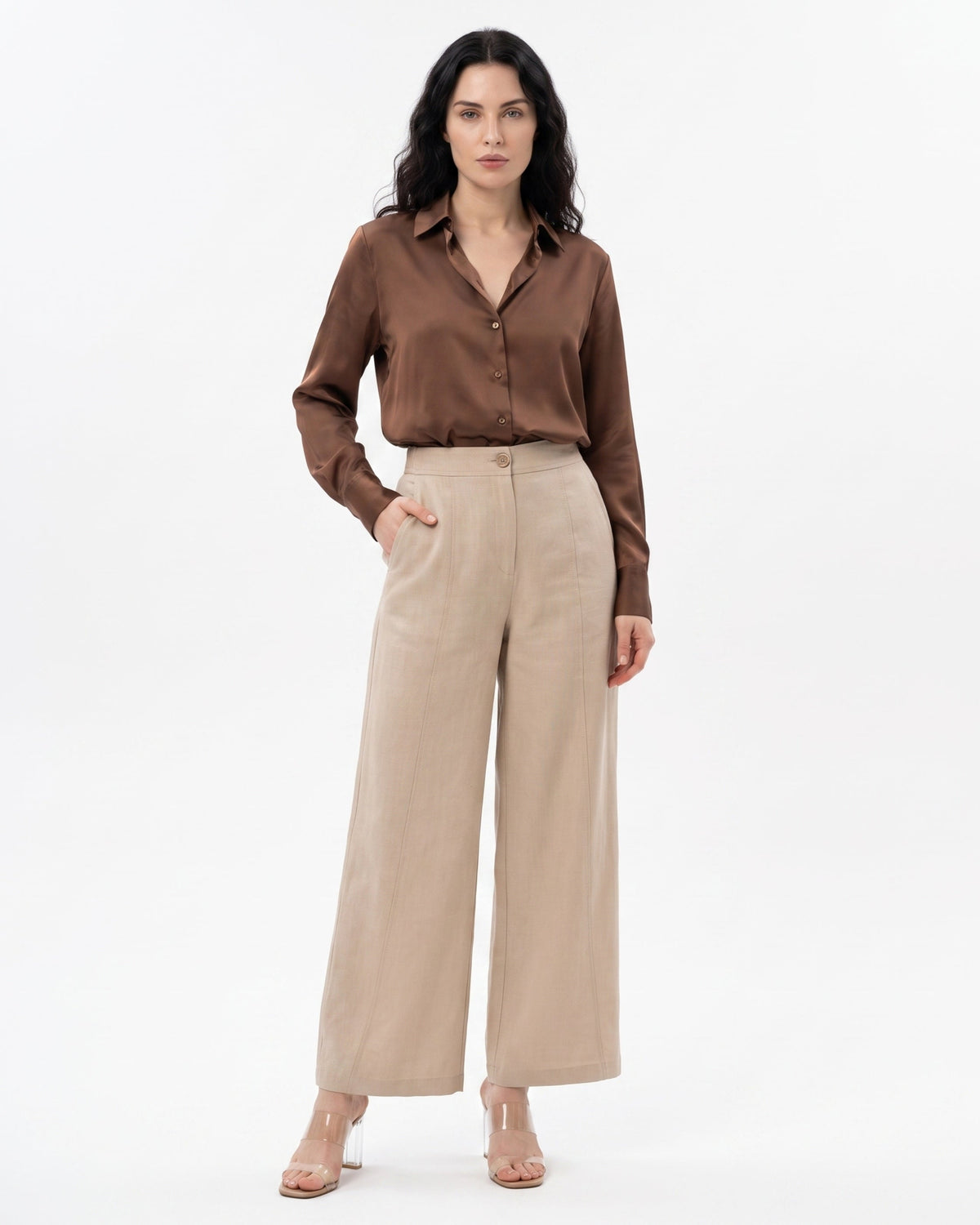 Lauren High Waisted Wide Leg Linen Blend Trousers