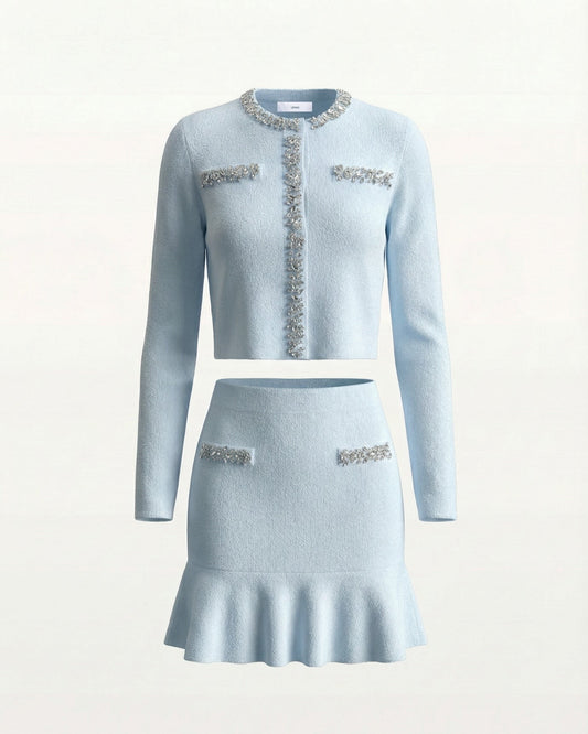 Pure Cashmere Knitted Cardigan and Skirt Two-Piece Set