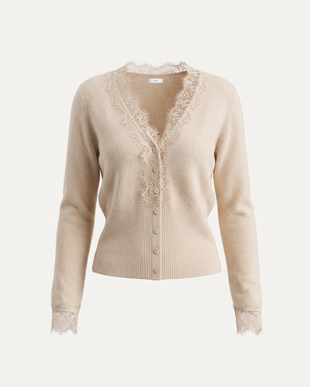 Pure Cashmere Cardigan with Lace Neckline and Cuffs – view 13