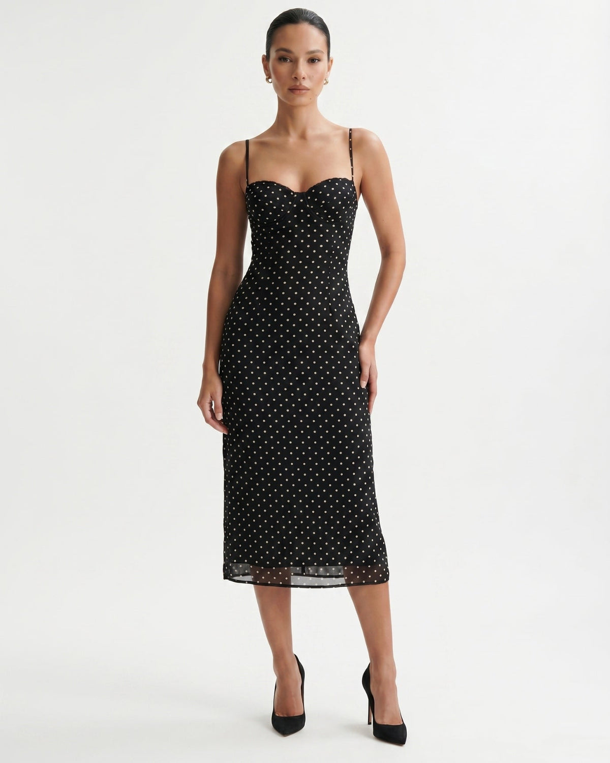 Polka Dot Lightweight Chiffon Relaxed Midi Dress
