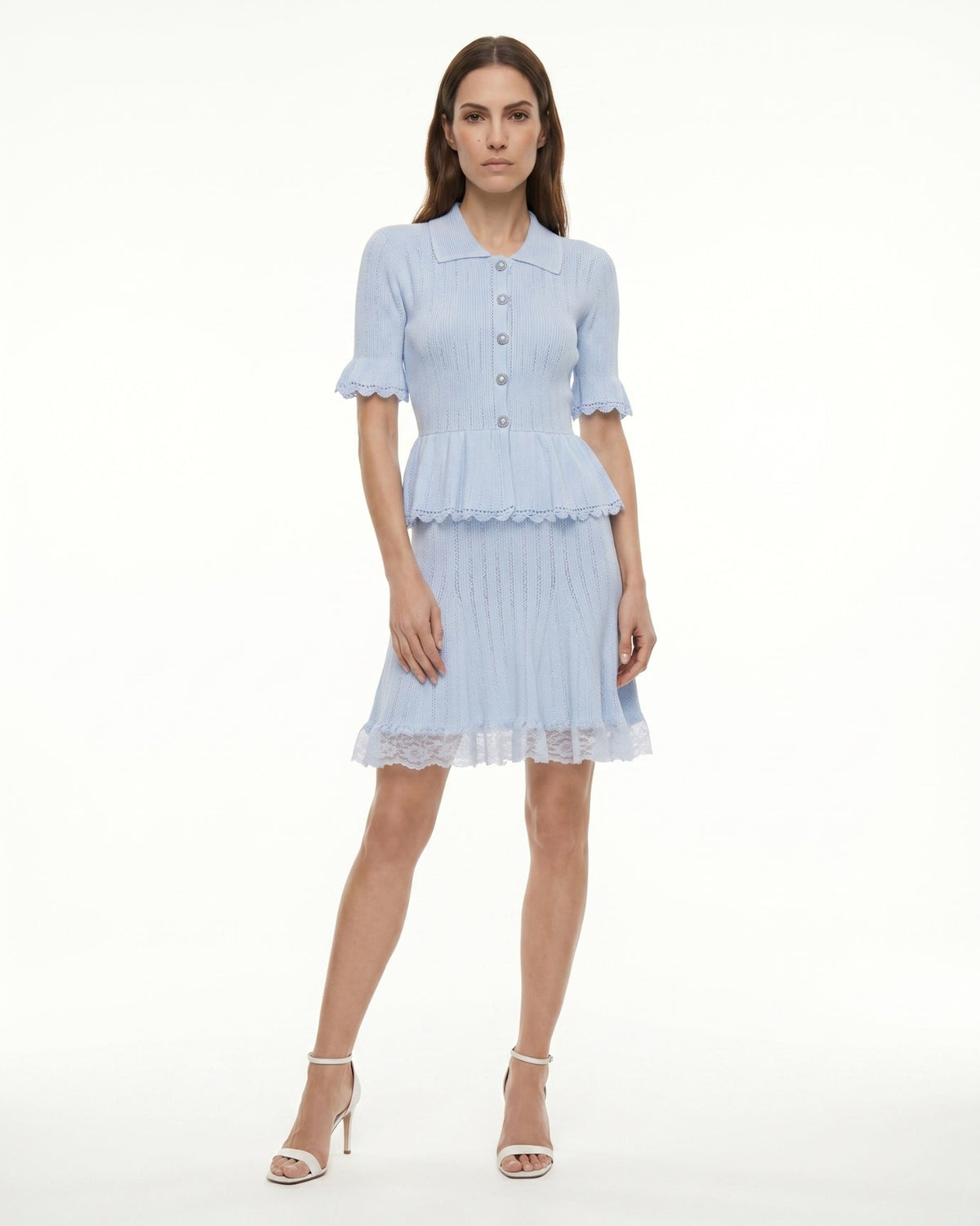 Dina Short Sleeve Stretch Knit Dress with Lace Detailing – view 8