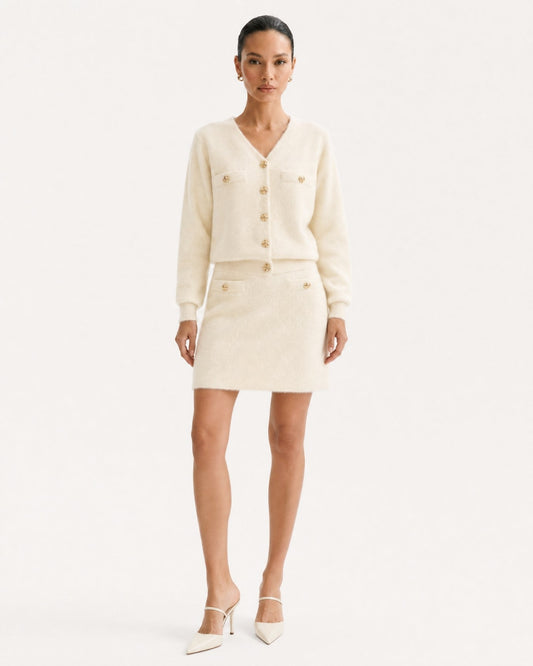 Slim Fit Long Sleeve Patchwork Top and Skirt Set – Apricot – view 2
