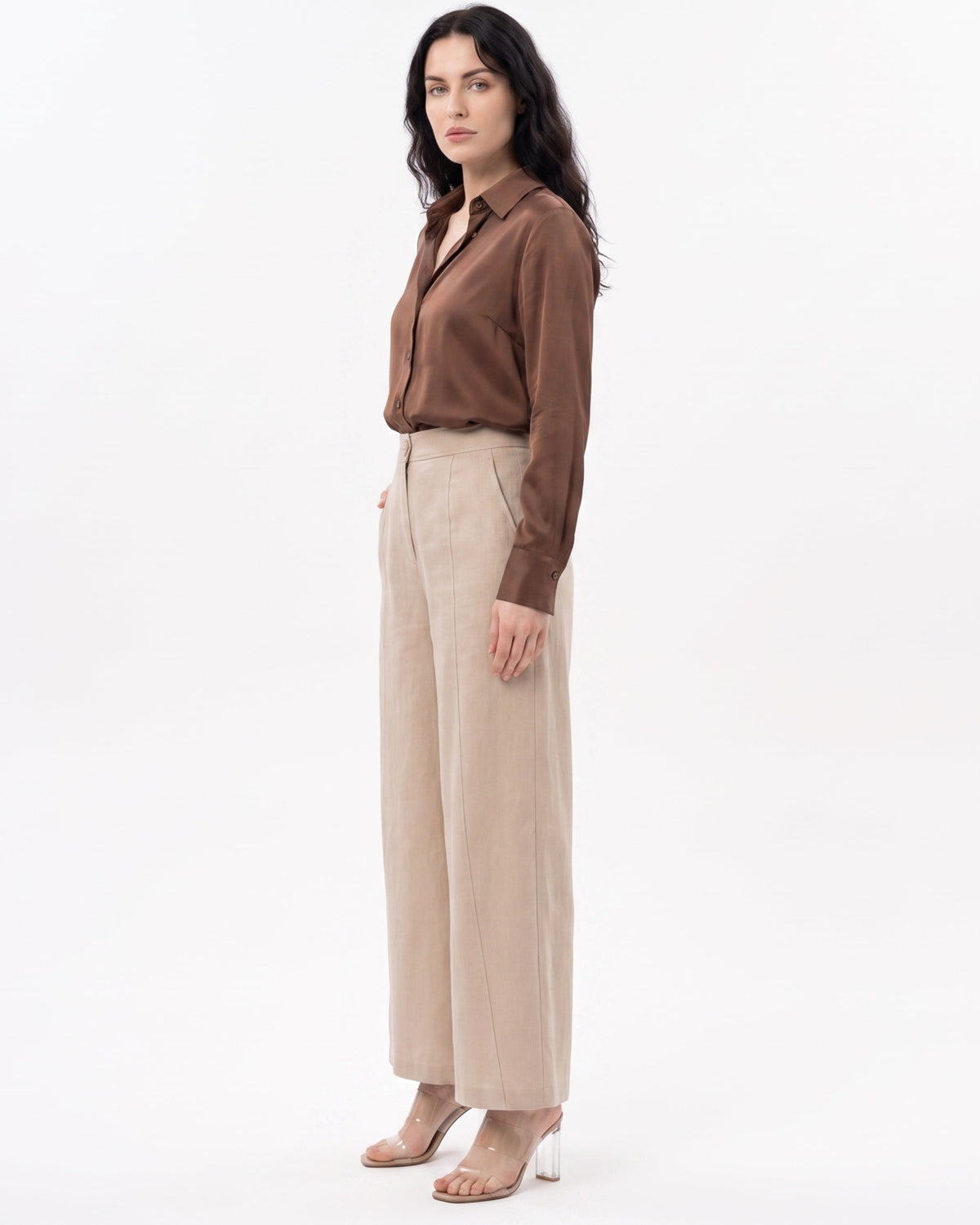 Lauren High Waisted Wide Leg Linen Blend Trousers