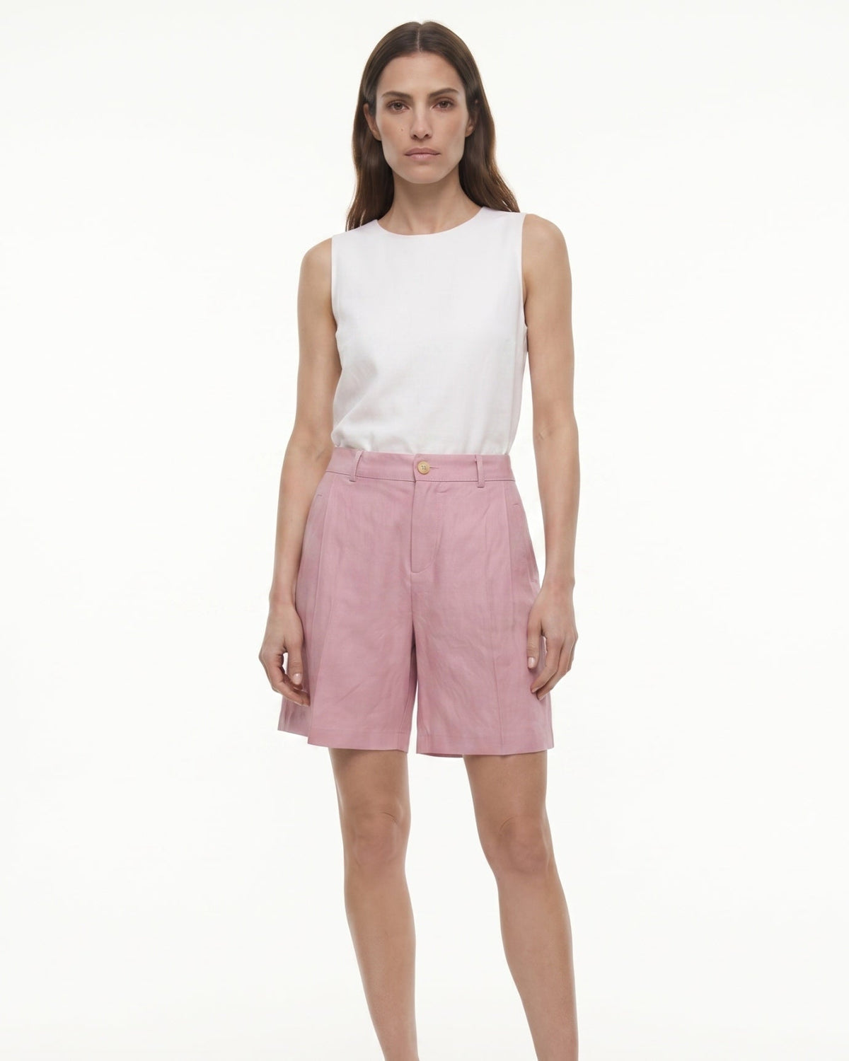 High Waisted Tailored Linen Shorts with Relaxed Fit – view 3