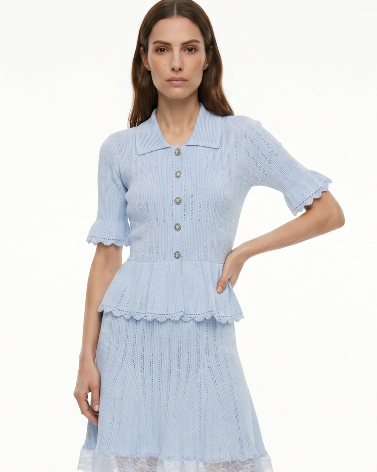 Dina Short Sleeve Stretch Knit Dress with Lace Detailing – view 10