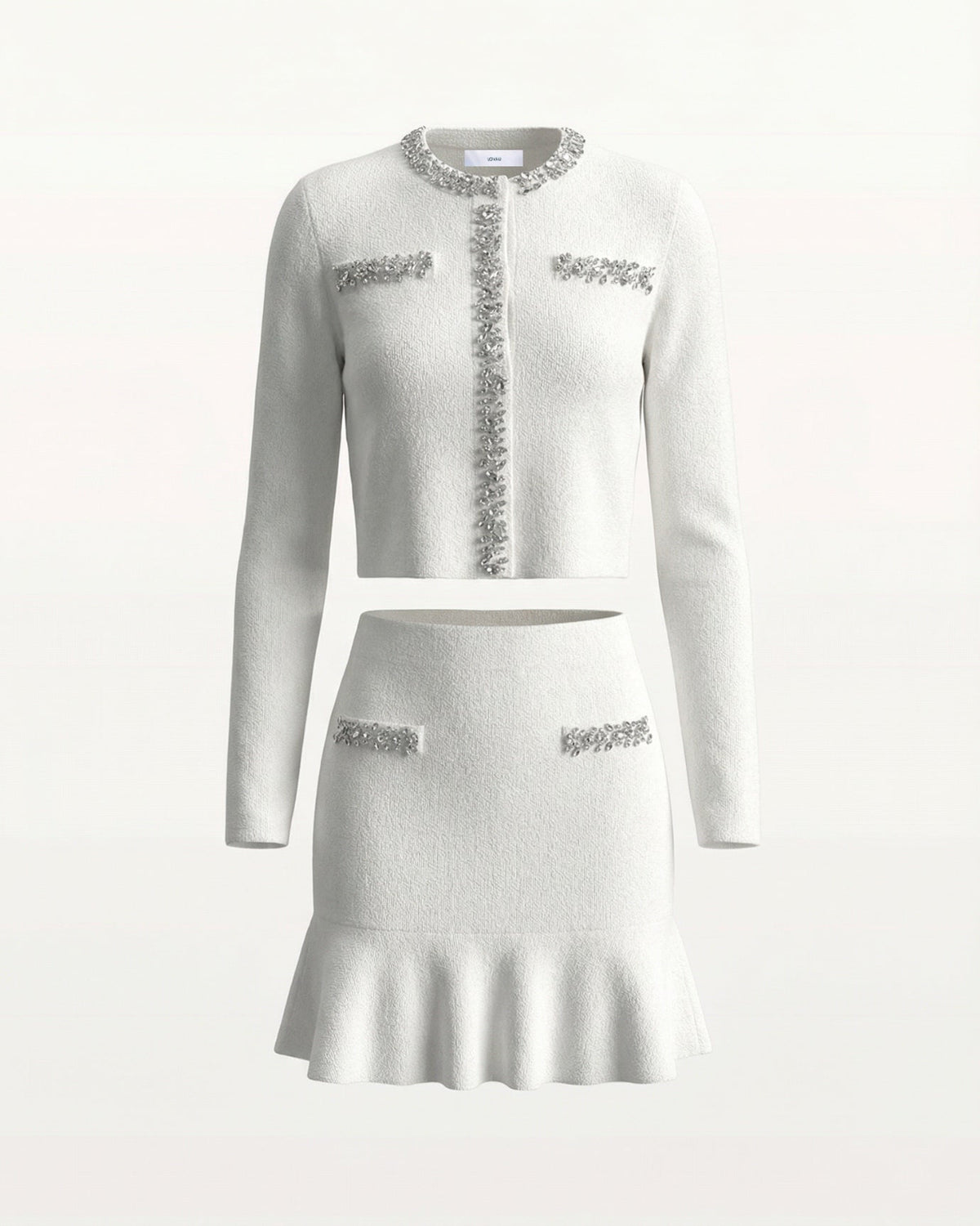 Pure Cashmere Knitted Cardigan and Skirt Two-Piece Set