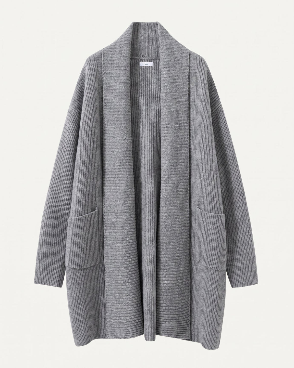 Pure Cashmere Thick Knit Longline Lapel Collar Cardigan – Grey – view 1