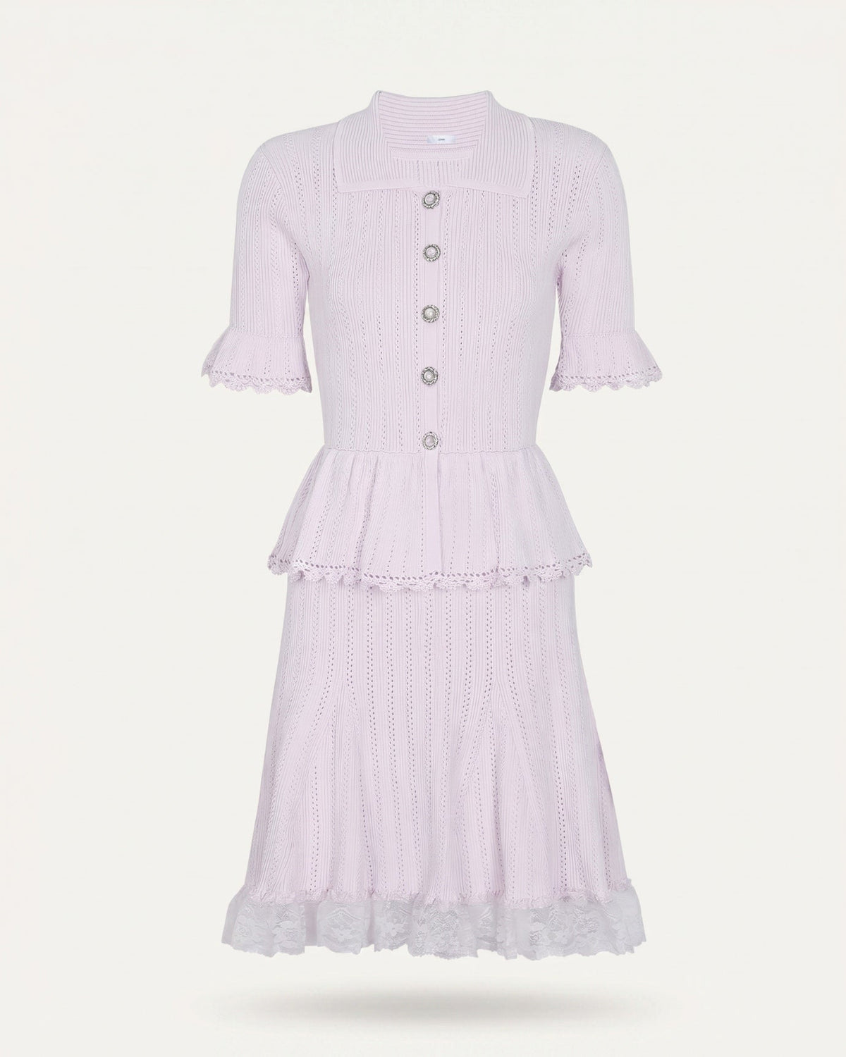 Dina Short Sleeve Stretch Knit Dress with Lace Detailing – view 11