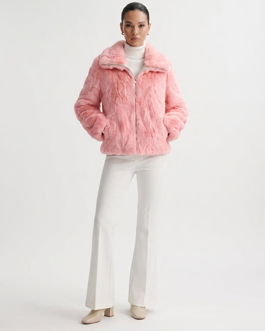 Cindy Short Plush Jacket with Turn-Down Collar