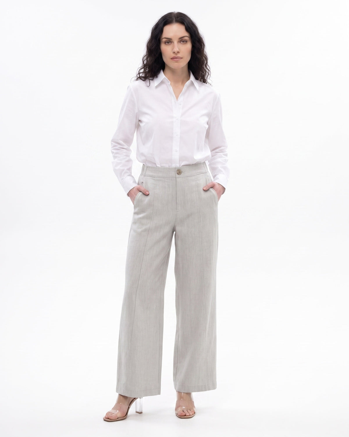 Lauren High Waisted Wide Leg Linen Blend Trousers