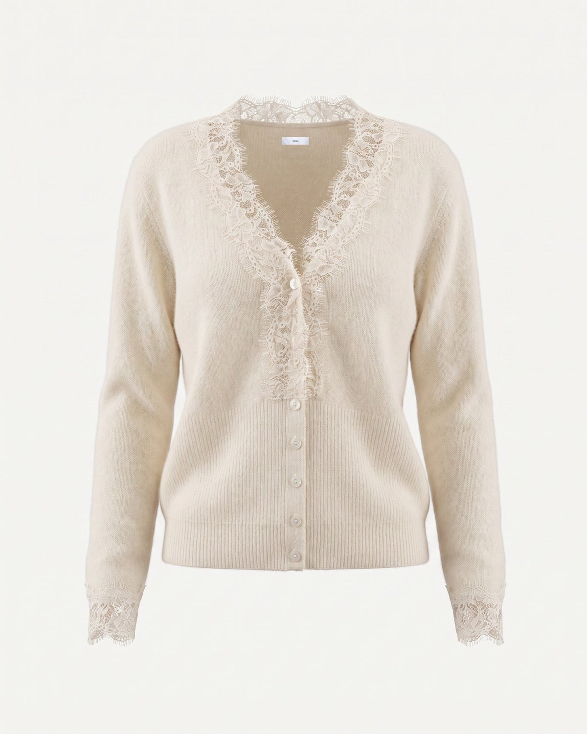 Pure Cashmere Cardigan with Lace Neckline and Cuffs – view 17