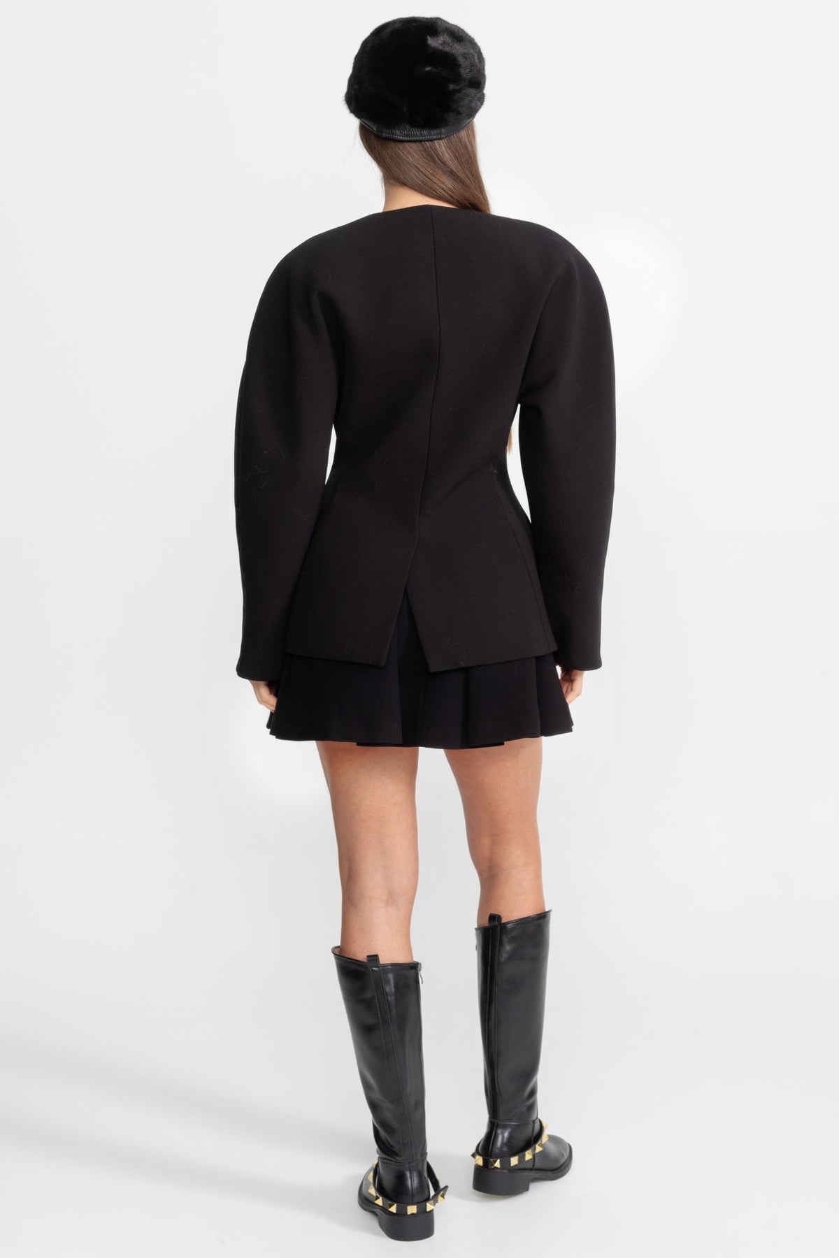 Collarless Minimalist Tailored Blazer with Single Closure – Black – view 5