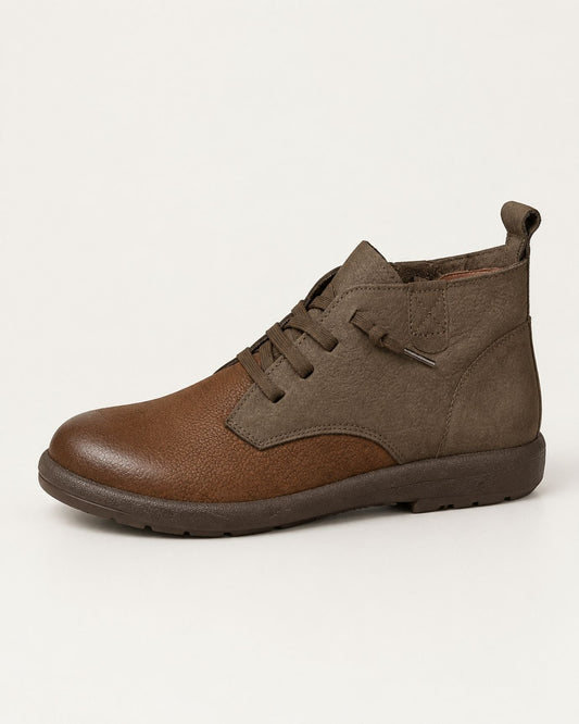 Retro Pull-On Leather Ankle Boots with Pigskin Lining – Brown
