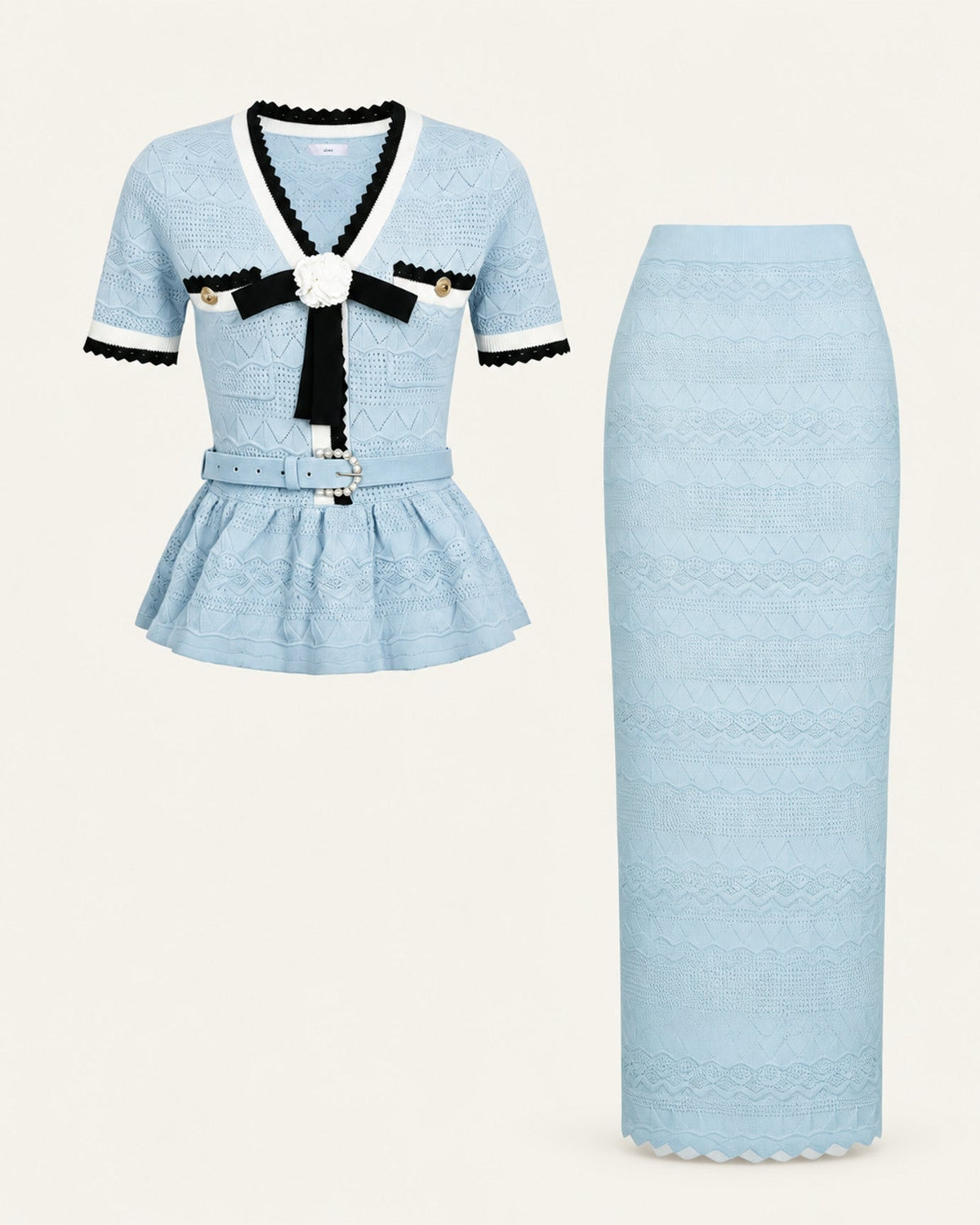 Diva Slim Fit Crew Neck Knit Top and Skirt Two-Piece Set