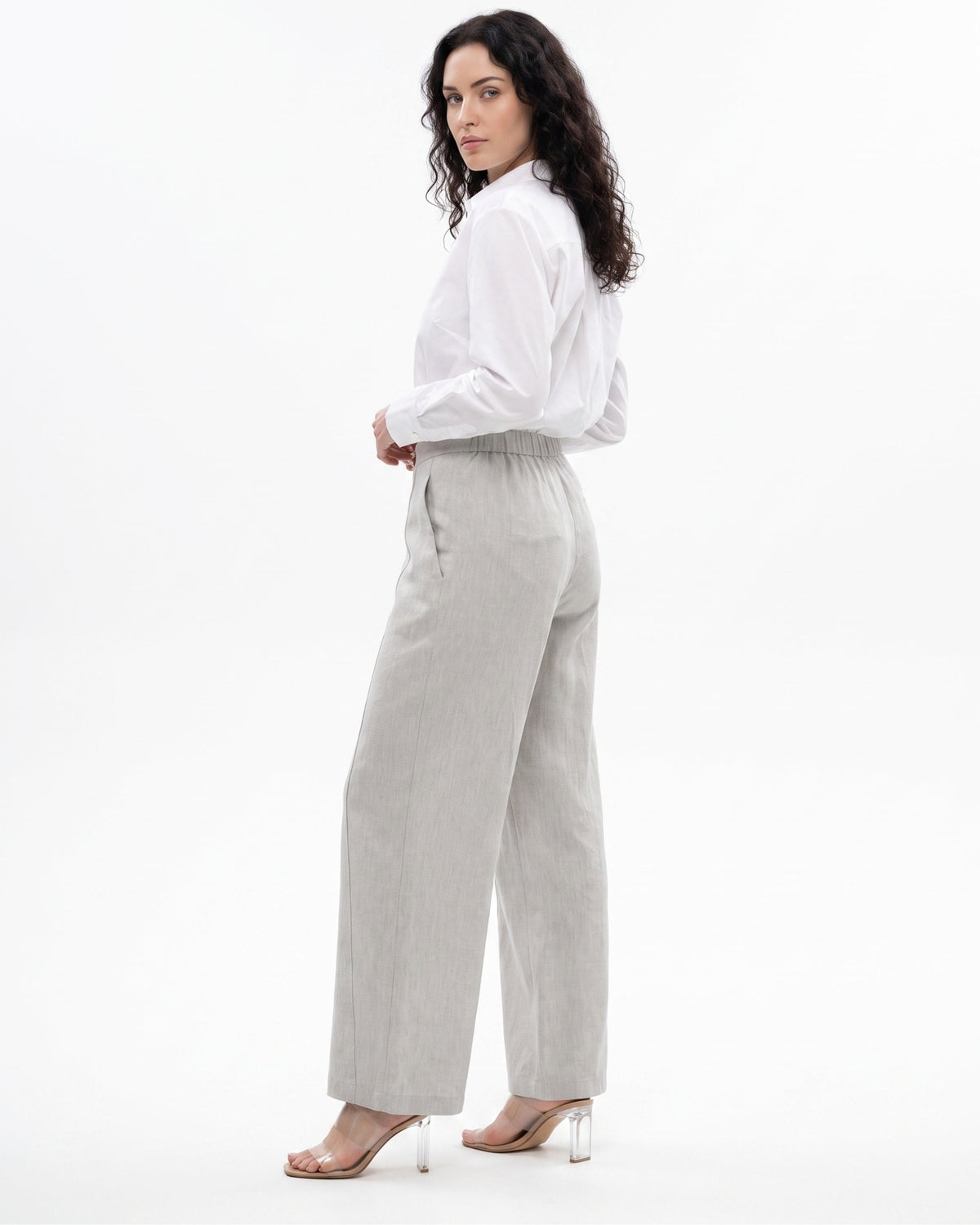 Lauren High Waisted Wide Leg Linen Blend Trousers